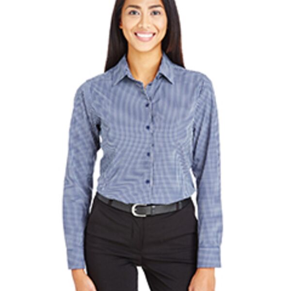 CrownLux Performance® Ladies' Tonal Mini Check Woven Shirt Thumbnail